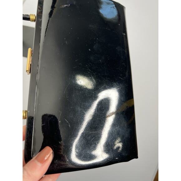 Vintage Garay Black Patent Leather Satchel Handbag Purse Retro - Picture 4 of 14